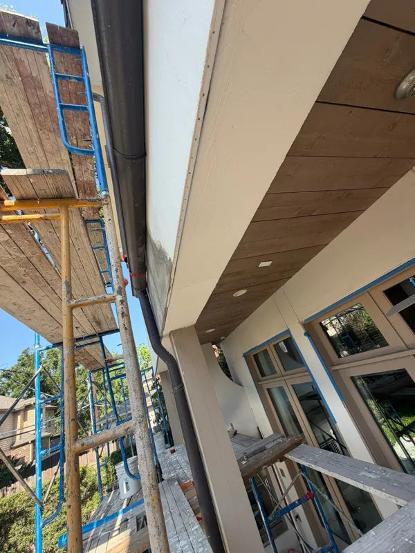 Later wall and soffit detail beneath the patio roof