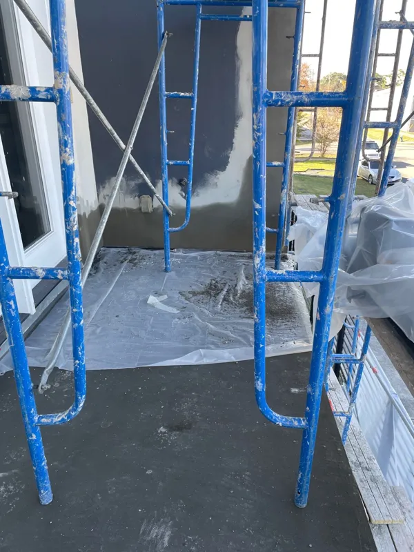 Scaffolding and protected openings on a balcony