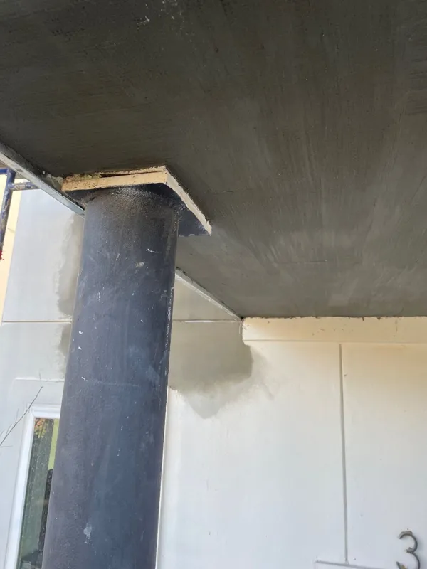 Stucco preparation beneath an exterior soffit