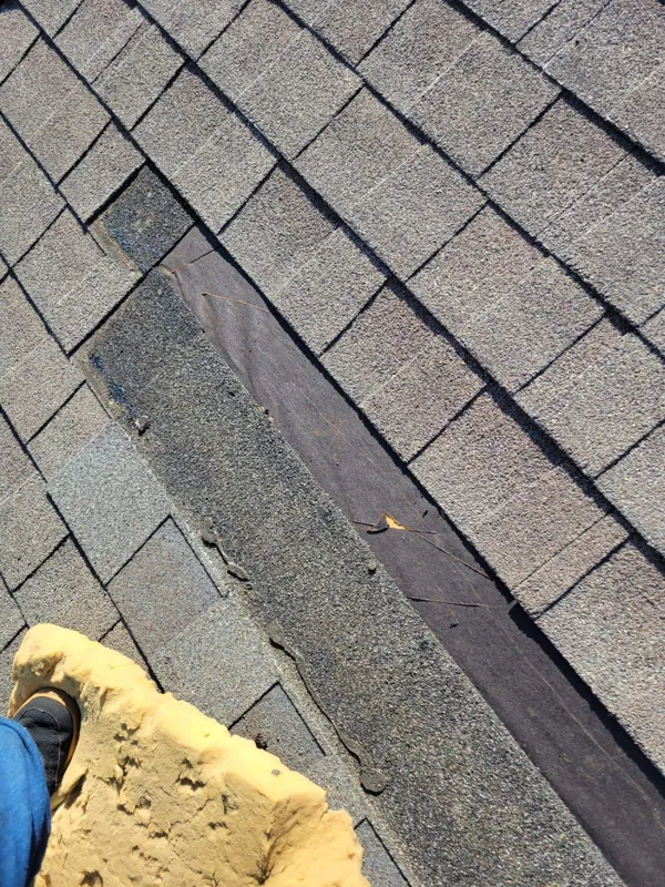 Close view of a dark strip along the shingle surface