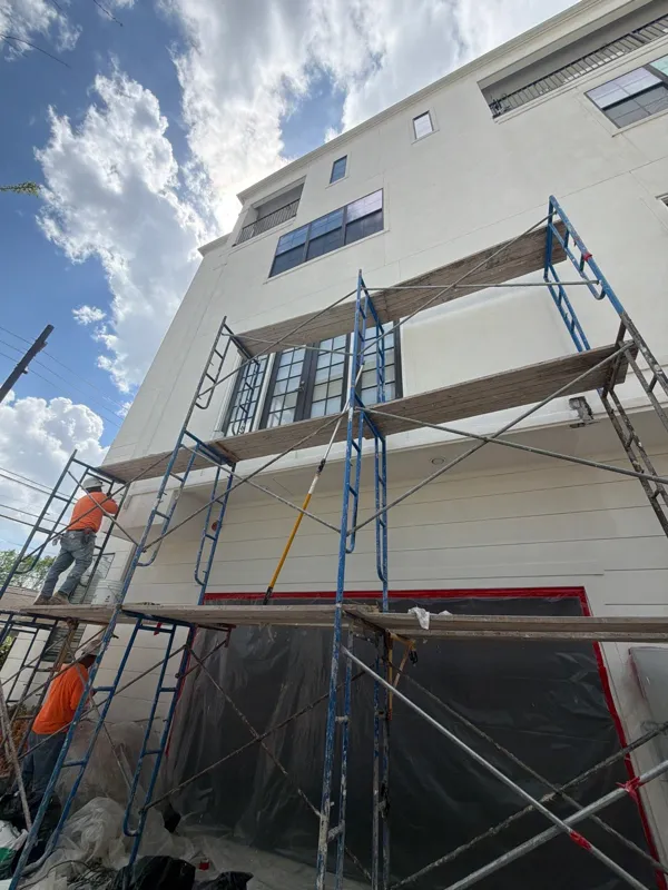 Front elevation with scaffolding in place